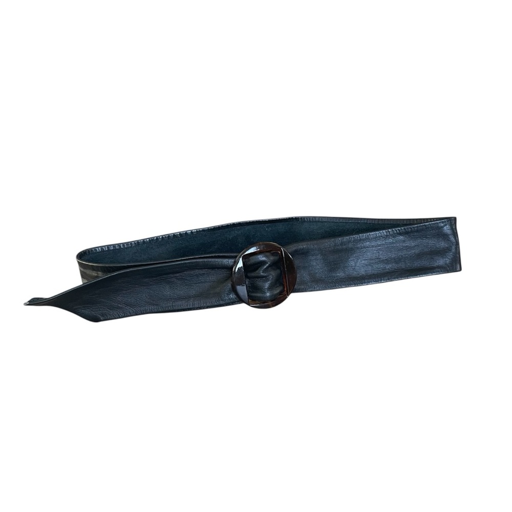 Black Leather Slider & Tortoise Buckle Belt - S/M
